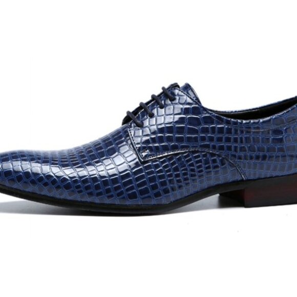 Santimon Men's US 8, 10 Blue Alligator Pattern Pointed Toe Lace Up Derby Shoes - Picture 2 of 11